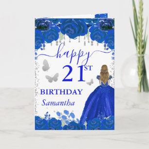 Blonde Prinzessin im königsblauen Kleid Geburtstag Karte