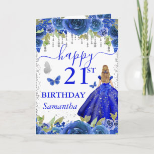 Blonde Prinzessin königsblaues Kleid Geburtstag Karte