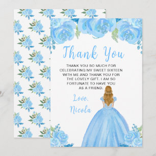 Blonde Prinzessin Navy Blau Sweet Sixteen Dankeskarte