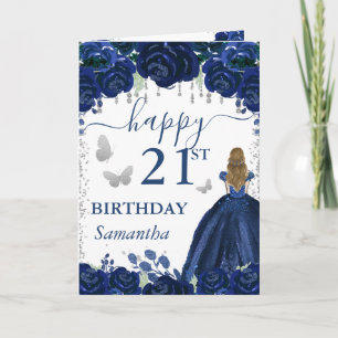 Blonde Prinzessin Navy Blaues Kleid Geburtstag Karte