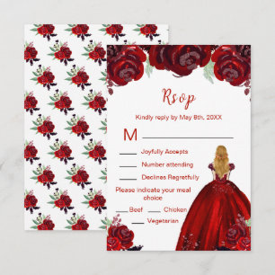 Blonde Prinzessin rote Blumen Sweet Sixteen RSVP Karte