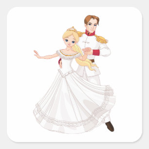 Blonde Prinzessin und charmanter Prinz Märchen Quadratischer Aufkleber