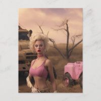 Blonde Puppe in rosa post apokalyptisch