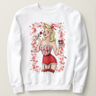 Blonde Retro Valentine Pin-Up Girl Sweatshirt