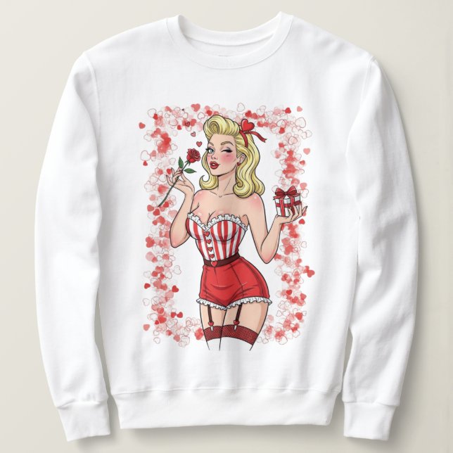 Blonde Retro Valentine Pin-Up Girl Sweatshirt (Design vorne)