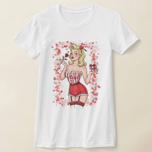 Blonde Retro Valentine Pin-Up Girl T-Shirt (Ablage )