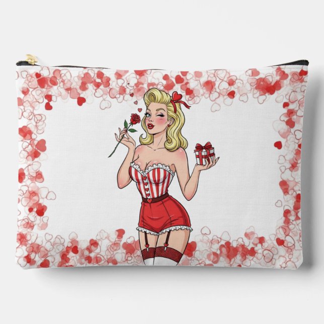 Blonde Retro Valentine Pin-Up Girl Zubehörtasche (Vorderseite)
