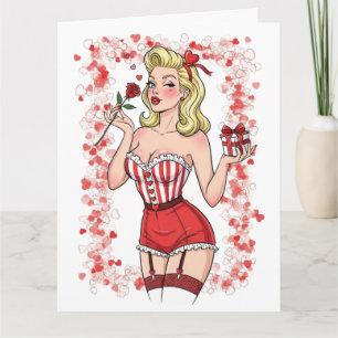 Blonde Retro-Valentins-Pin-Up-Girl Karte