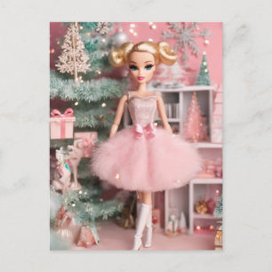 Blonde Retro-Weihnachtspuppe im Pastell-Look Postkarte
