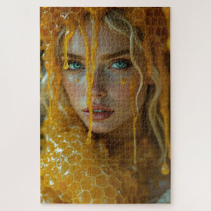 Blonde Schöne Göttin in einem Honigwabenglühen Puzzle