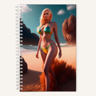 Blonde schöne Mädchen Hendricks posieren Notebook Notizbuch