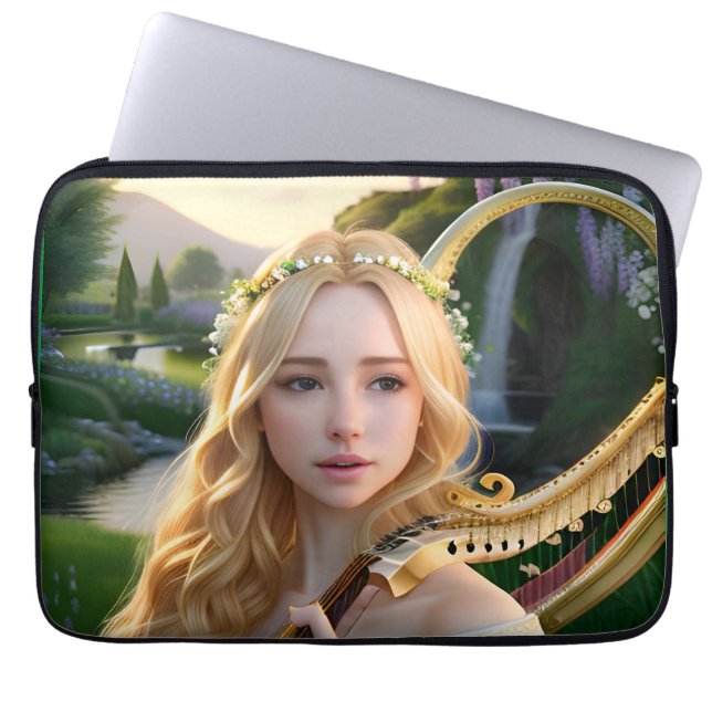 Blonde Schöne Maus spielen Harfe Laptopschutzhülle (Vorderseite)