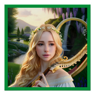 Blonde Schöne Maus spielen Harfe Poster