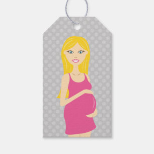 Blonde schwangere Frau in rosa Kleid Geschenkanhänger