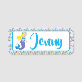 Blonde Schwimmen Magische Meerjungfrau Lila Schwan Namensschild