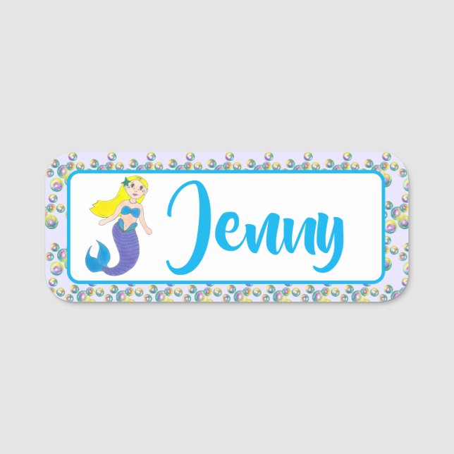 Blonde Schwimmen Magische Meerjungfrau Lila Schwan Namensschild (Vorderseite)
