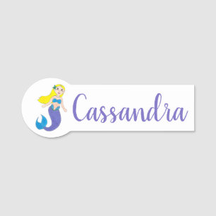 Blonde Schwimmen Magische Meerjungfrau Lila Schwan Namensschild