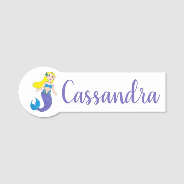 Blonde Schwimmen Magische Meerjungfrau Lila Schwan Namensschild (Vorderseite)