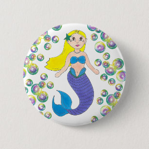 Blonde schwimmen Meerjungfrau Girl Bubbles Meer Button