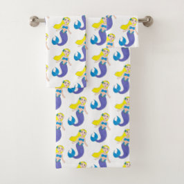 Blonde Schwimmen Meerjungfrau Lila Schwanz Meer Badhandtuch Set