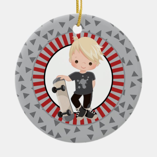 Blonde Skateboard Boy Keramik Ornament (Vorne)