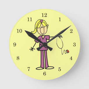 Blonde Stäbchenfigur Krankenschwester Runde Wanduhr