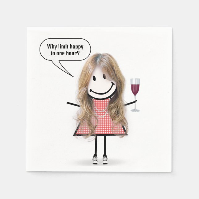 Blonde Stick Figure Girl With Wine Glass Serviette (Vorderseite)