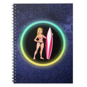 Blonde Surfer Teenage Girl Galaxy Notizblock