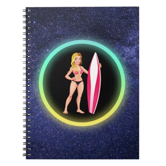 Blonde Surfer Teenage Girl Galaxy Notizblock (Vorderseite)