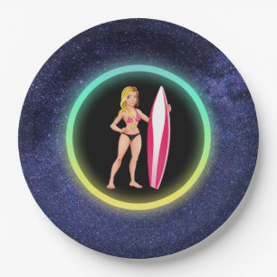 Blonde Surfer Teenage Girl Galaxy Pappteller