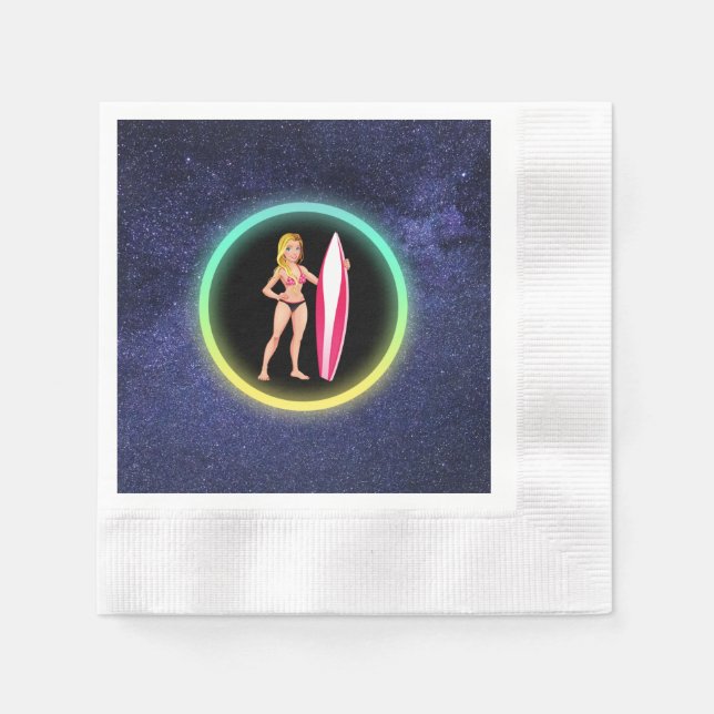 Blonde Surfer Teenage Girl Galaxy Serviette (Vorderseite)