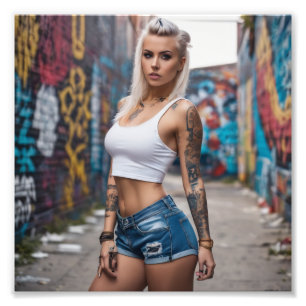 Blonde Tattoo Punk Girl Fotodruck
