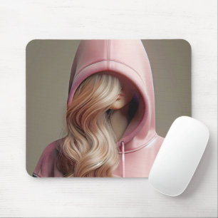 Blonde Teen Girl in einem rosa Hoodie Mousepad