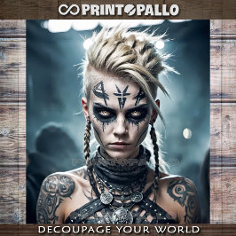 Blonde Viking Warrior Woman mit Runen - Seidenpapier