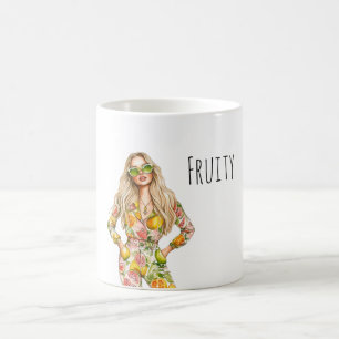 Blonde weibliche Frucht-Top-Hose Kaffeetasse