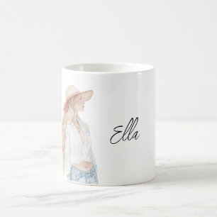 Blonde weibliche Jeans Kaffeetasse