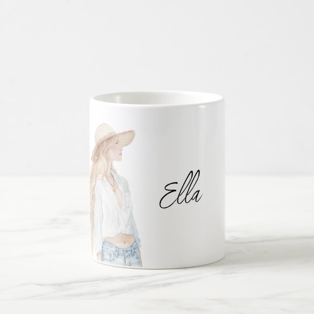 Blonde weibliche Jeans Kaffeetasse (Mittel)