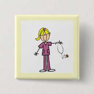 Blonde weibliche Stockfigur Krankenschwester Button