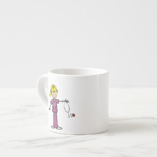 Blonde weibliche Stockfigur Krankenschwester Espressotasse