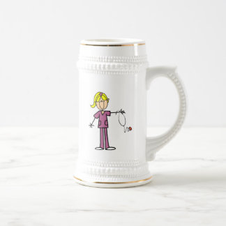 Blonde weibliche Strichmännchen-Krankenschwester Bierglas