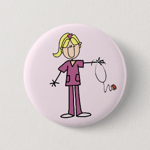 Blonde weibliche Strichmännchen-Krankenschwester- Button