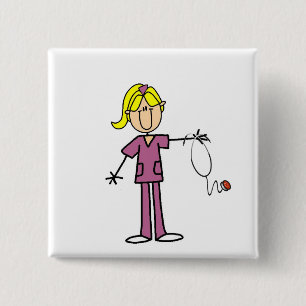 Blonde weibliche Strichmännchen-Krankenschwester Button