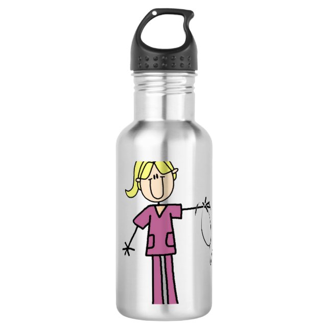 Blonde weibliche Strichmännchen-Krankenschwester Edelstahlflasche (Vorderseite)