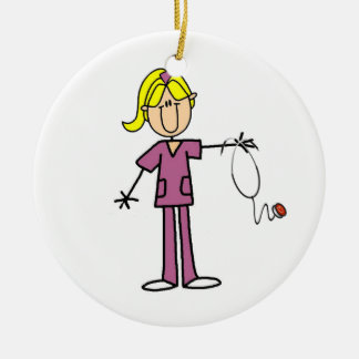 Blonde weibliche Strichmännchen-Krankenschwester Keramikornament