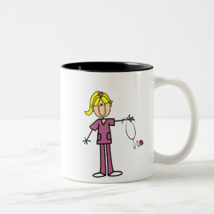 Blonde weibliche Strichmännchen-Krankenschwester-T Zweifarbige Tasse