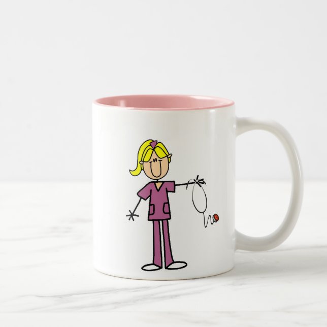 Blonde weibliche Strichmännchen-Krankenschwester Zweifarbige Tasse (Rechts)