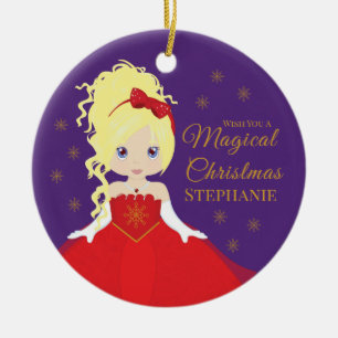 Blonde Weihnachtsprinzessin Keramik Ornament