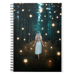 Blonde Woman in White Dress Walking Through Enchan Notizblock