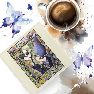 Blonder Fairy Floral Lila Glasuntersetzer