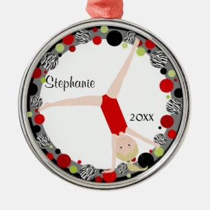 Blonder Gymnast in rotem, schwarzem u. grünem Silbernes Ornament